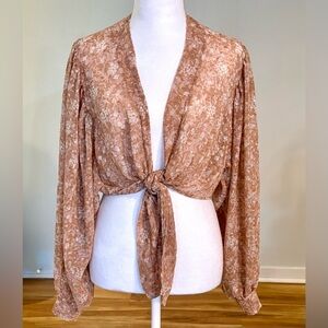 Wisteria Lane, Boho Balloon Sleeve Tie Front Cropped Blouse Cardigan, Size S